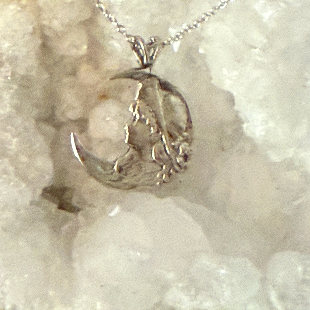 Silver Crescent Moon Pendant Necklace